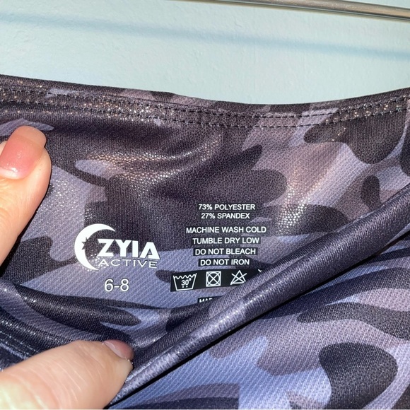 Zyia Active Leggings Blue Camo Sparkle Side Pockets Size 6-8 - Picture 2 of 7